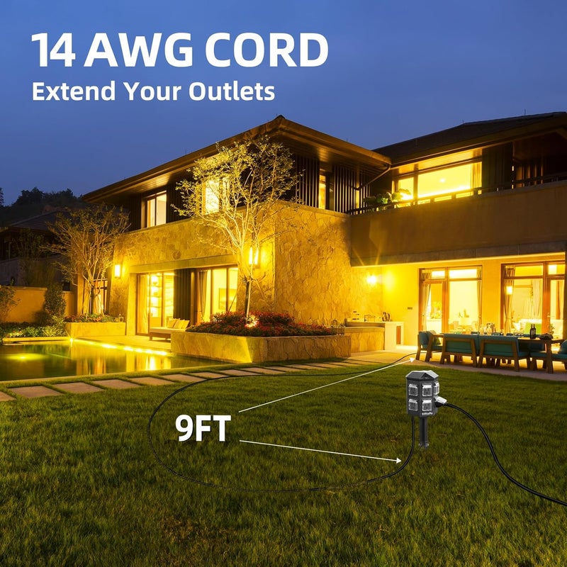 Tiffcofio Outdoor Remote Control Power Strip, 9FT Extension Cord Waterproof, Independent Control Outlets, 6 Grounded Outlets for Outdoor Decorations, 14 AWG, 15A/1875W, ETL Listed (9 FT) - Image 5